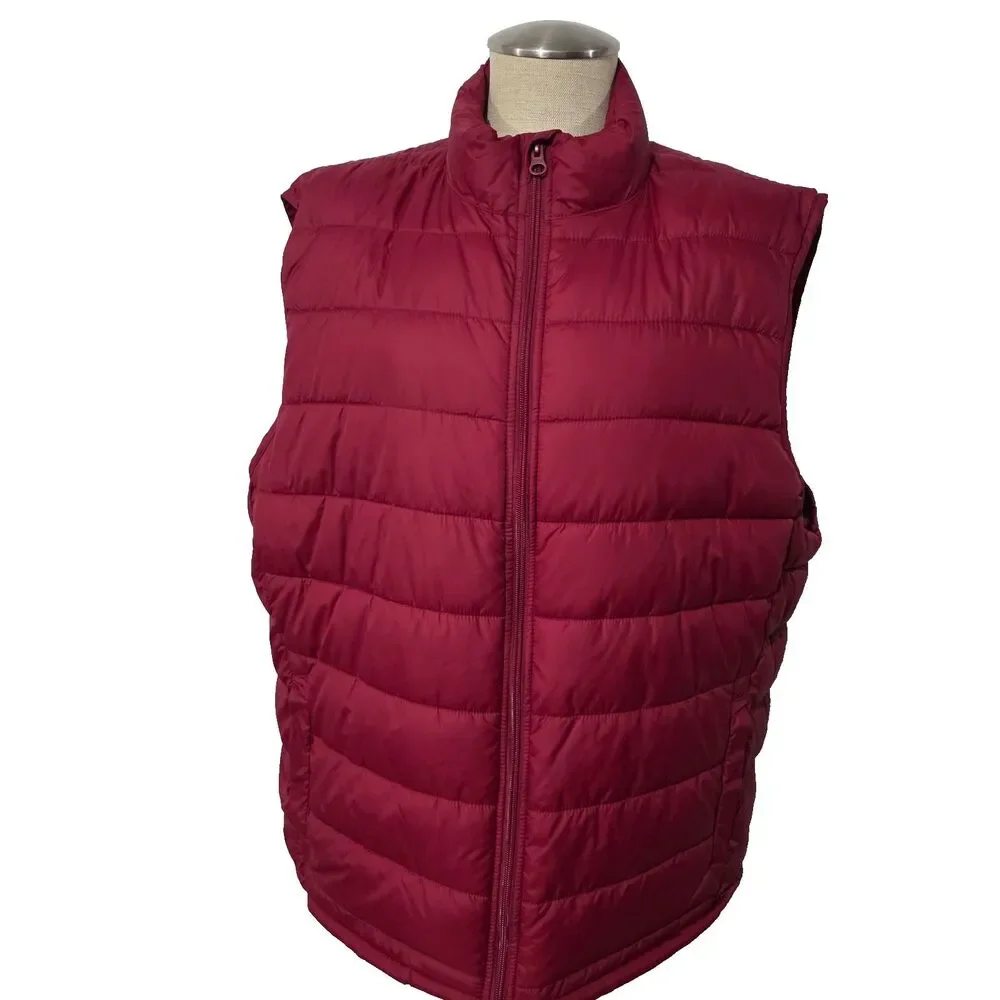 NWOT Tek Gear Men Puffer Lightweight Vest Dark Red Quilted Full Zip L